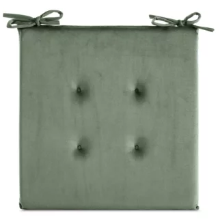 Poduszka na krzesło 40 x 40 x 3 cm welwetowa oliwkowa z ozdobnym pikowaniem i praktycznymi troczkami GAJA Eurofirany