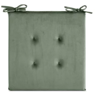 Poduszka na krzesło 40 x 40 x 3 cm welwetowa oliwkowa z ozdobnym pikowaniem i praktycznymi troczkami GAJA Eurofirany