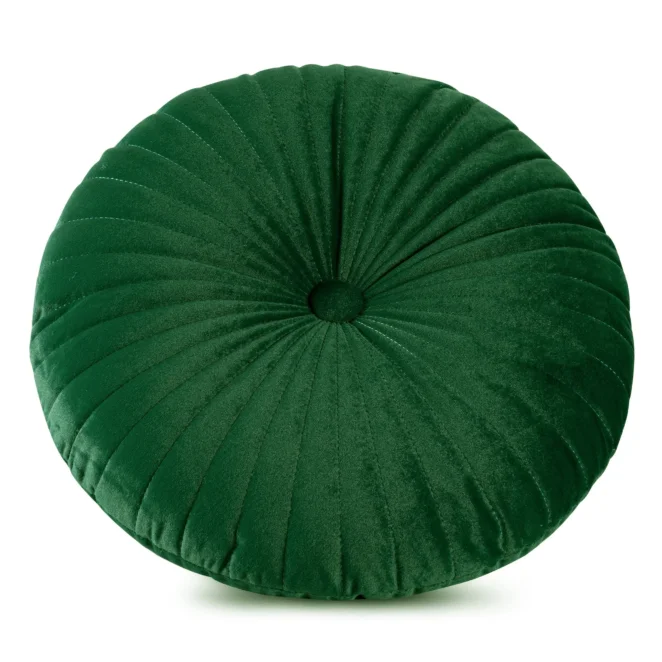 Poduszka okrągła średnica 40 cm ciemnozielona welwetowa pikowana VELVET 68 Eurofirany