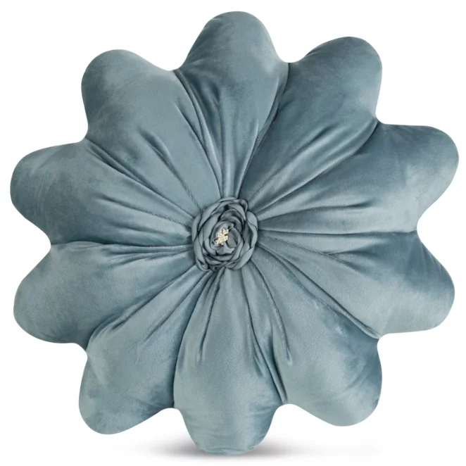 Poduszka w kształcie kwiatka o średnicy 40 cm welwetowa niebieska FLORES 5 Eurofirany