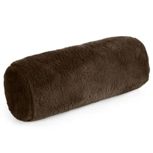 Poduszka wałek 15x45 cm ciemnobrązowa z miękkiej futrzanej tkaniny  NINA Eurofirany