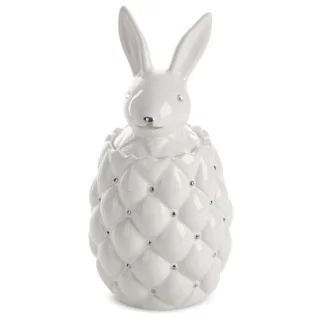 Pojemnik ceramiczny dekoracyjny biało-srebrny zdobiony króliczkiem średnica 14x30 cm ADORE Eurofirany