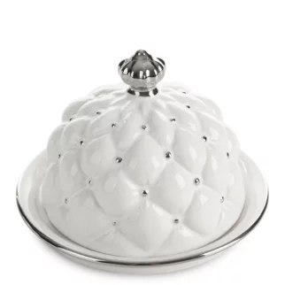 Pojemnik ceramiczny dekoracyjny biało-srebrny zdobiony pikowaniem średnica 16x12 cm ADORE Eurofirany