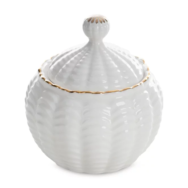 Pojemnik ceramiczyny dekoracyjny kremowo-złoty z wypukłym wzorem średnica 10x11 cm GAIA Eurofirany