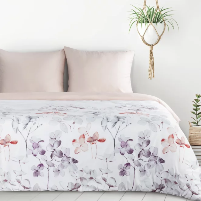Pościel 140x200 cm komplet 2 częściowy kolor biało, pudrowy z motywem kwiatów VERONO7 design 91 Eurofirany