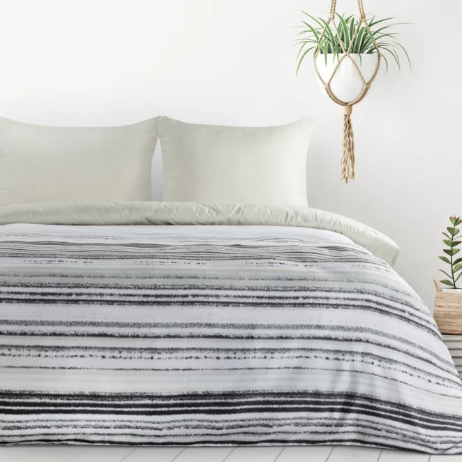 Pościel 160x200 cm komplet 3 częściowy z mikrowłókna kolor biały, grafitowy z motywem pasów design 91 Eurofirany