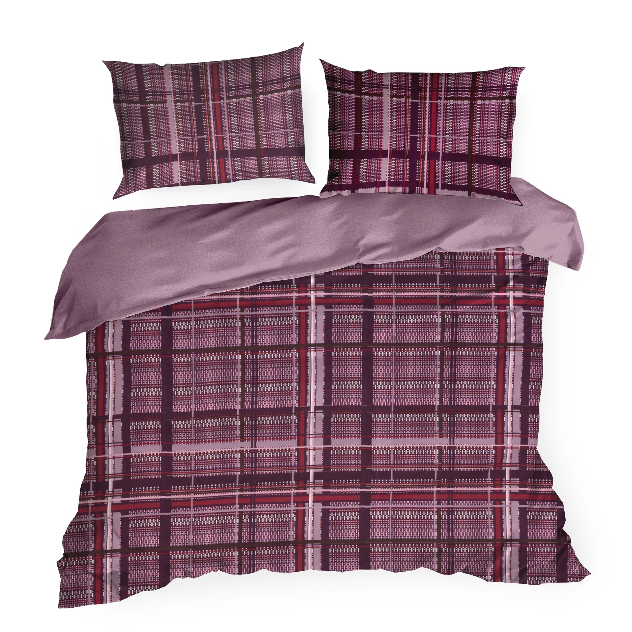 Pościel 220x200 flanelowa kolor fioletowy w klasyczną kratę AVINION 2 Terra Collection Eurofirany
