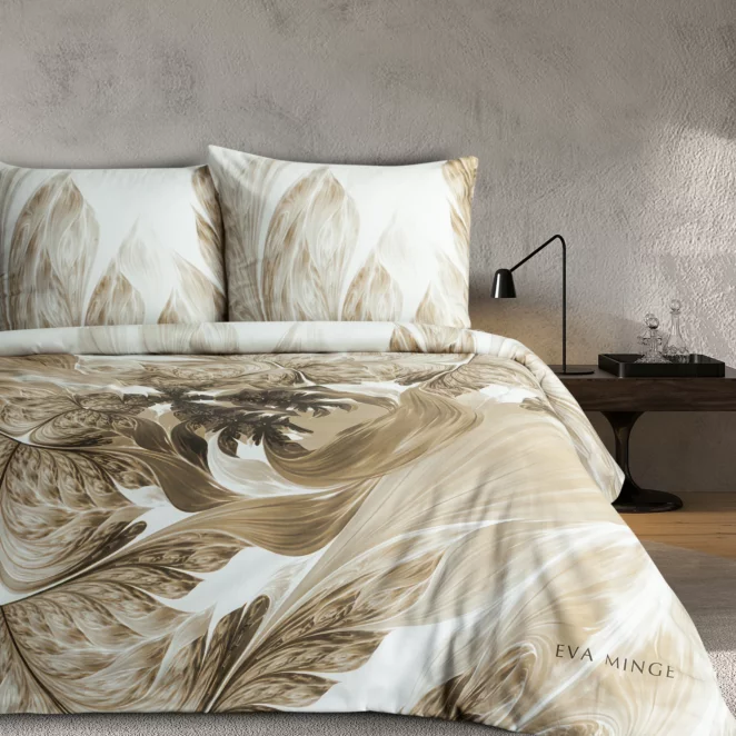 Pościel bawełniana z makosatyny 160x200 cm komplet 3 częściowy kolor biały, beżowy z designerskim nadrukiem NOAH Eva Minge Eurofirany