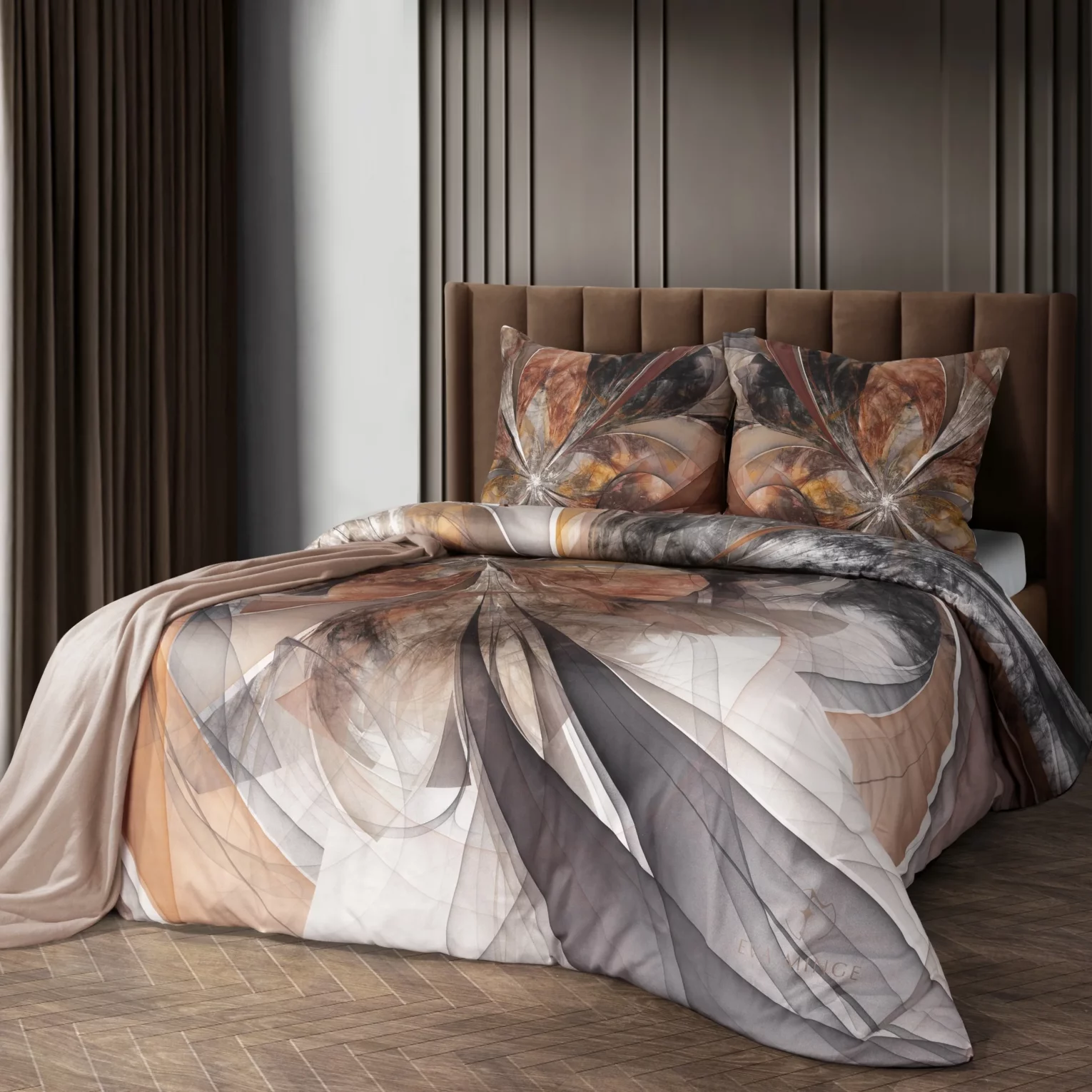 Pościel bawełniana z makosatyny 220x200 cm komplet 3 częściowy kolor kremowy, rudy z wzorem designerskim LUMEA Eva Minge Eurofirany