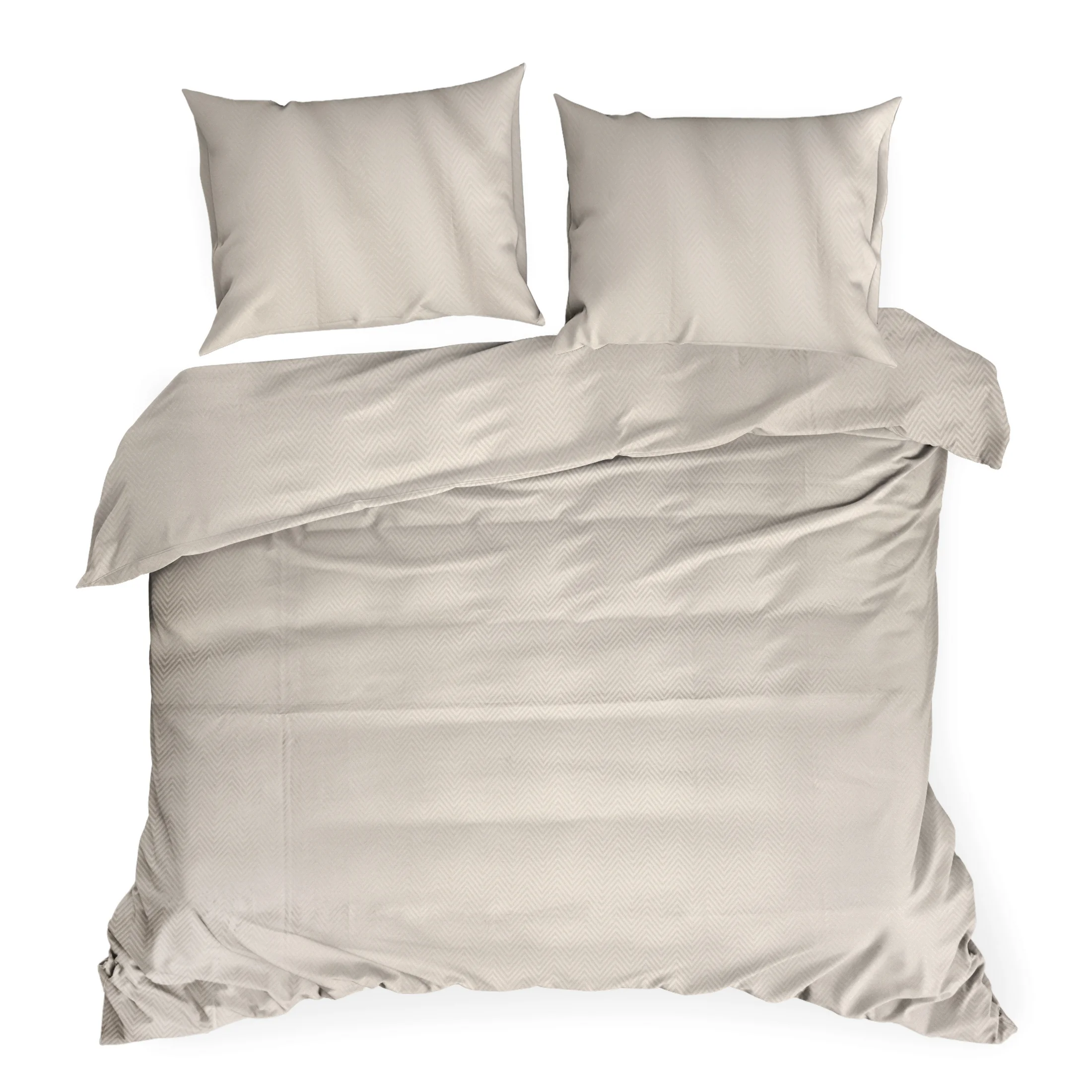 Pościel tencel 160x200 cm komplet 3 częściowy kolor beżowy z błyszczącym wzorem zygzaków - ALBA3 Eurofirany