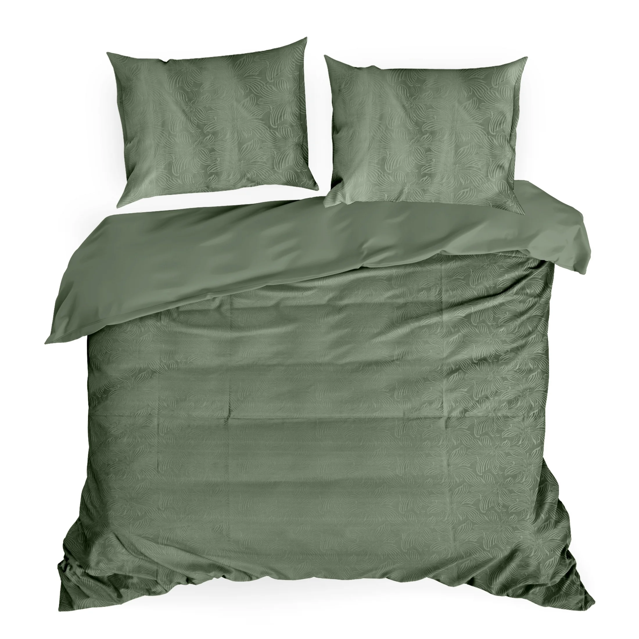 Pościel tencel 160x200 cm komplet 3 częściowy kolor zielony z żakardowym motywem roślinnym - TULIA1 Eurofirany