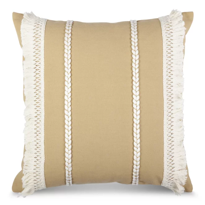 Poszewka na poduszkę 45x45 cm z bawełny z aplikacją z frędzlami beżowa BOHO Eurofirany