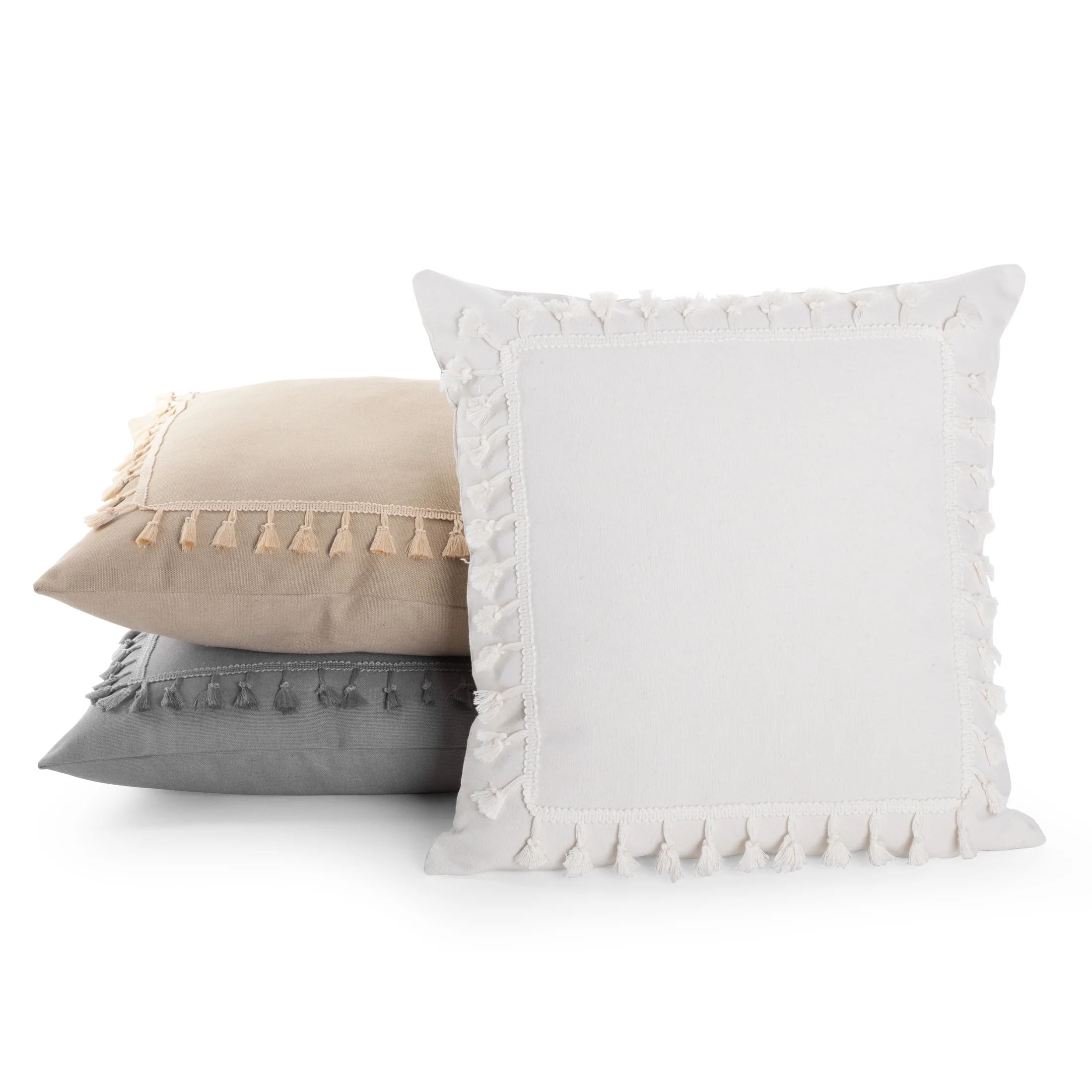 Poszewka na poduszkę 45x45 cm z bawełny dekorowana ozdobną pasmanterią beżowa BOHO Eurofirany