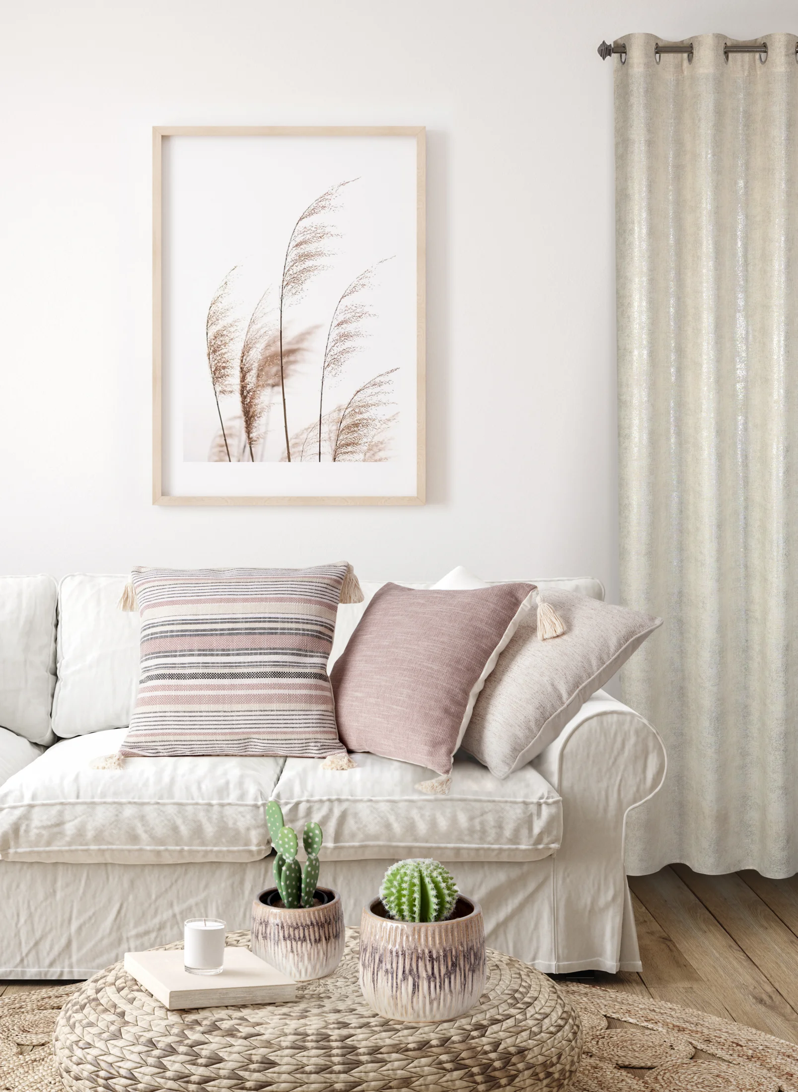 Poszewka na poduszkę 45x45 cm bawełniana w paski zdobiona na rogach chwostami BOHO Eurofirany