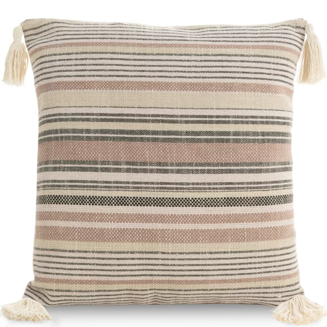 Poszewka na poduszkę 45x45 cm bawełniana w paski zdobiona na rogach chwostami BOHO Eurofirany