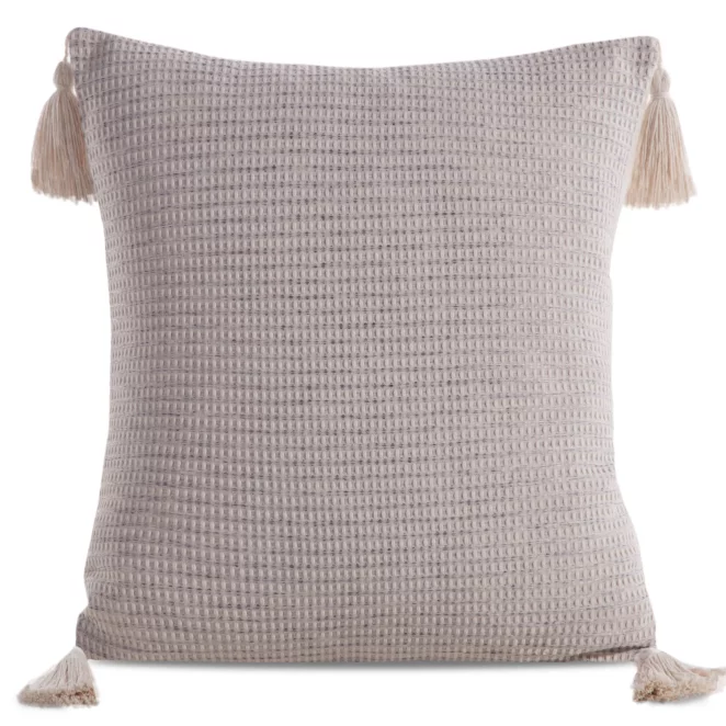 Poszewka na poduszkę 45x45 cm zdobiona na rogach chwostami beżowo, szara BOHO Eurofirany