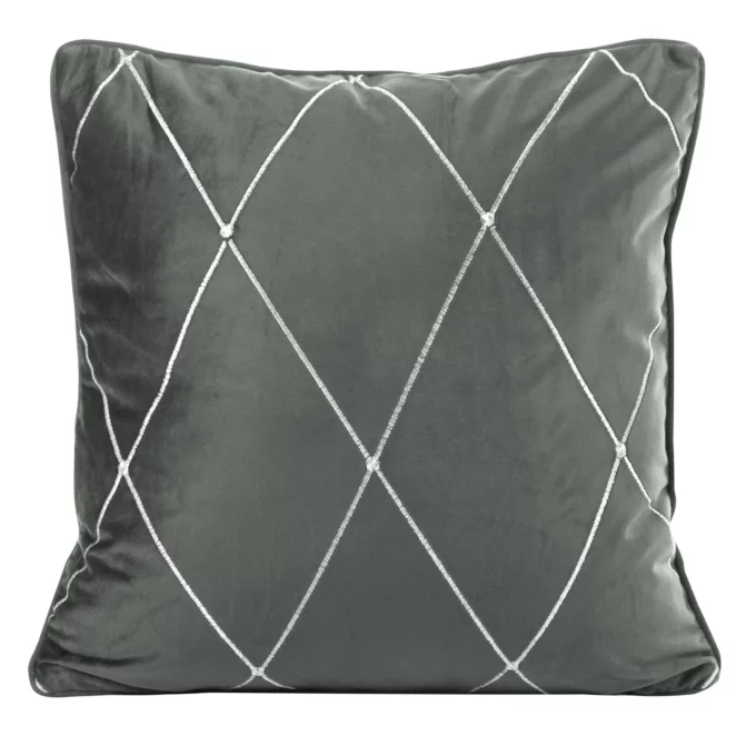 Poszewka na poduszkę 40x40 cm welwetowa z nadrukiem gałązek z wypustką na brzegach czarno, beżowa ZOJA PIERRE CARDIN Eurofirany
