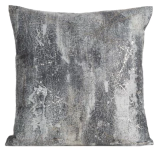 Poszewka na poduszkę 45x45 cm welwetowa zdobiona metalicznym wzorem srebrna ESTER Eurofirany