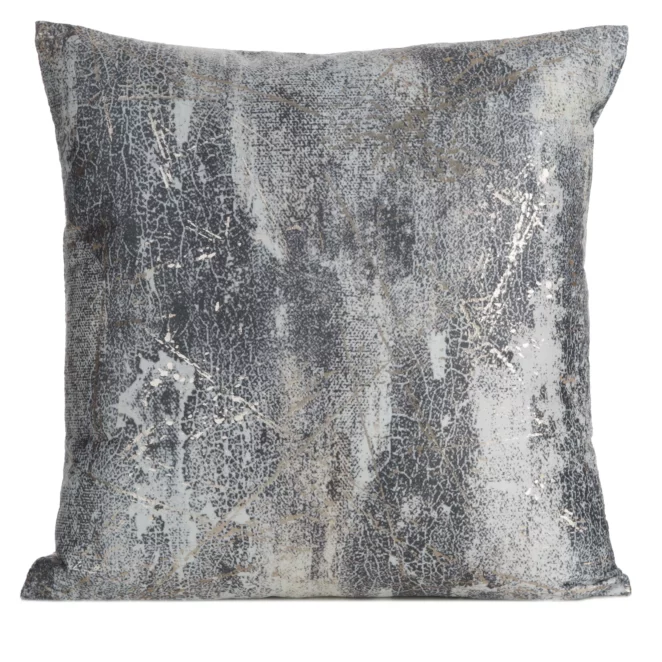 Poszewka na poduszkę 45x45 cm welwetowa zdobiona metalicznym wzorem srebrna ESTER Eurofirany