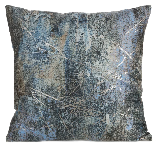 Poszewka na poduszkę 45x45 cm welwetowa zdobiona metalicznym wzorem turkusowa ESTER Eurofirany