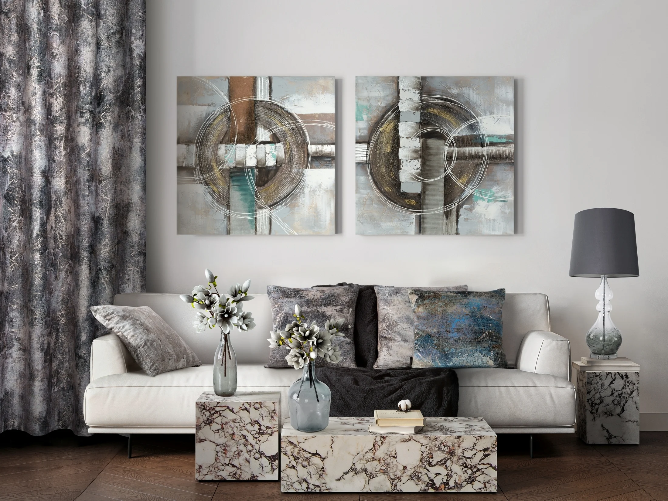 Poszewka na poduszkę 45x45 cm welwetowa zdobiona metalicznym wzorem szara ESTER Eurofirany