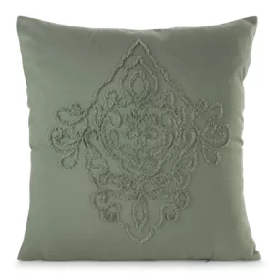 Poszewka na poduszkę 45x45 cm zdobiona ornamentową aplikacją zielona MIRA Eurofirany