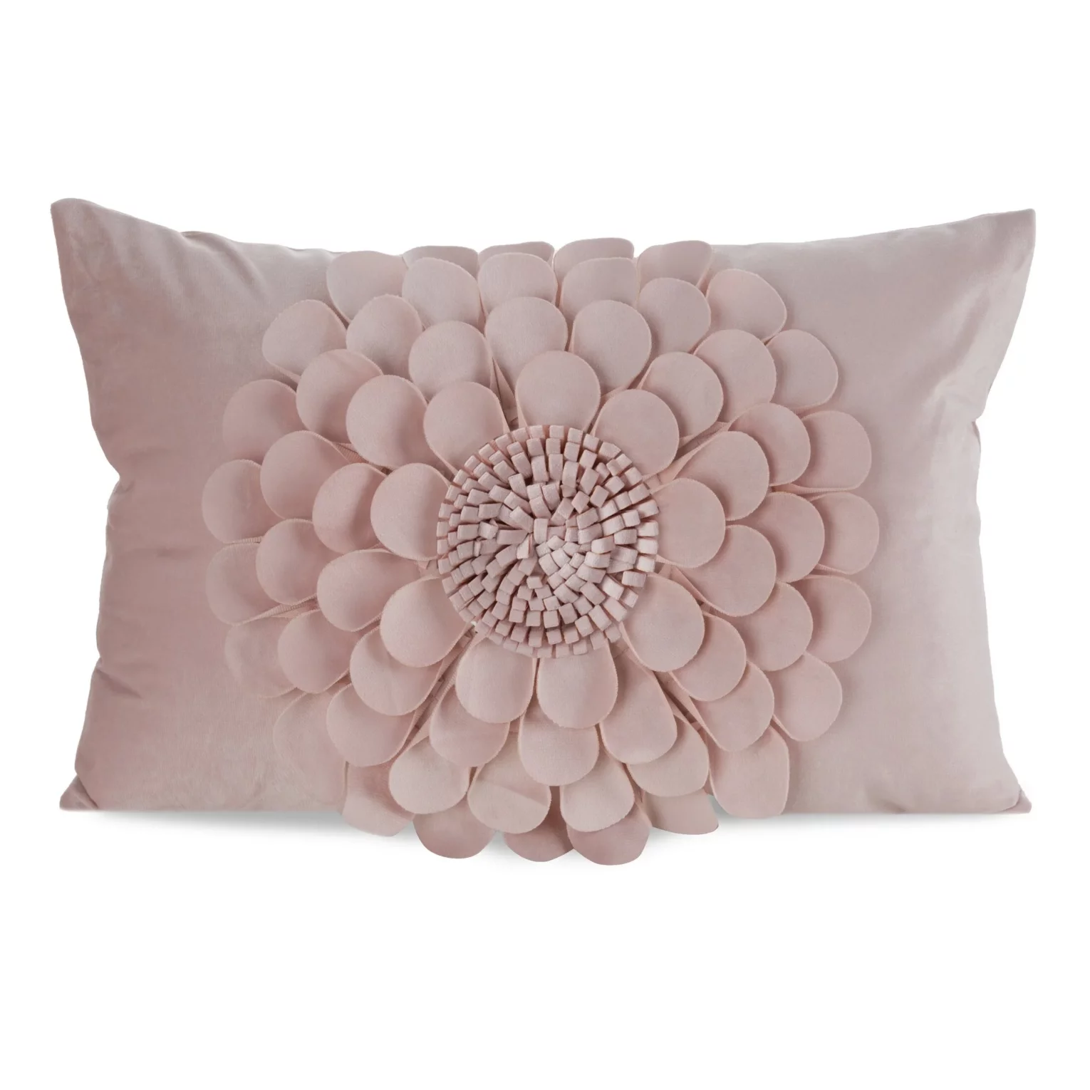 Poszewka na poduszkę 30 x 50 cm z welwetu kolor pudrowy zdobiona kwiatem 3D FLORES 2 Eurofirany