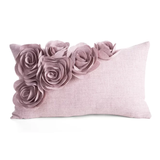 Poszewka na poduszkę 30x50 cm różowa o naturalnym splocie w 3D róże FLORES 7 Eurofirany