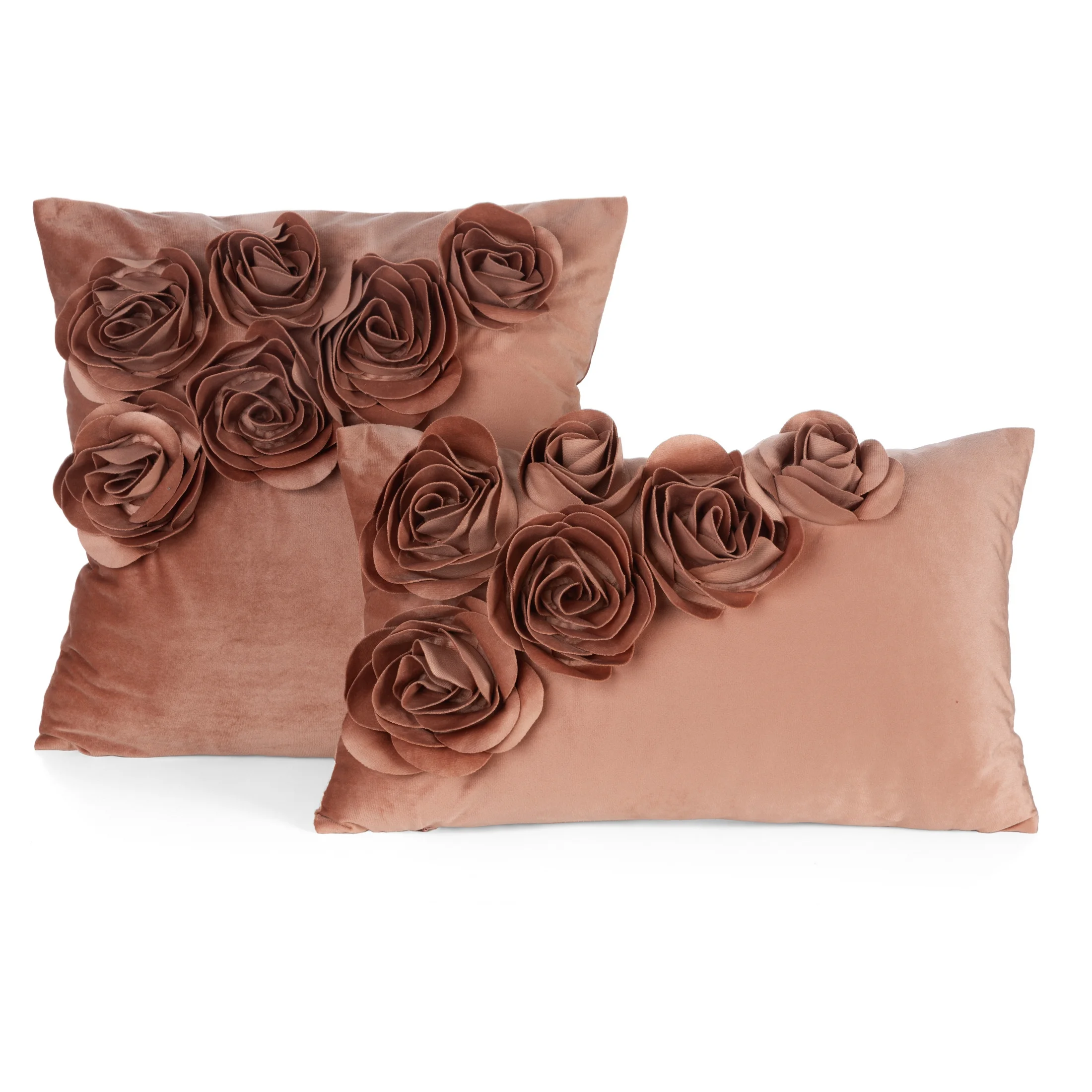 Poszewka na poduszkę 30x50 cm ruda welwetowa zdobiona trójwymiarowymi różami FLORES1 Eurofirany