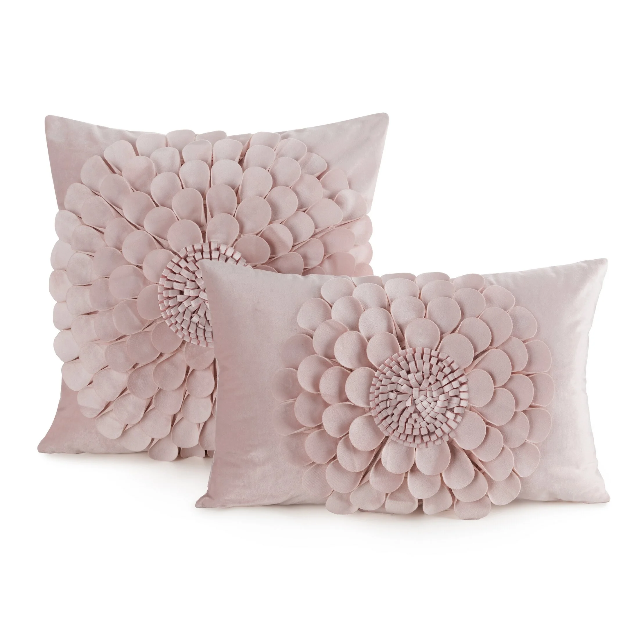 Poszewka na poduszkę 45 x 45 cm z welwetu kolor pudrowy zdobiona kwiatem 3D FLORES 2 Eurofirany