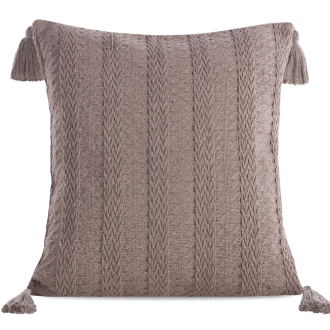 Poszewka na poduszkę 45x45 cm bawełniana ze zdobionymi na rogach chwostami brązowa BOHO Eurofirany