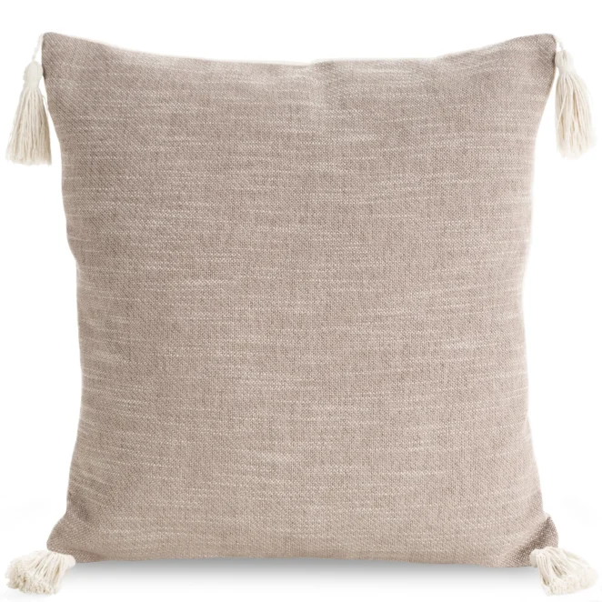 Poszewka na poduszkę 45x45 cm bawełniana ze zdobionymi na rogach chwostami pudrowo różowa BOHO Eurofirany