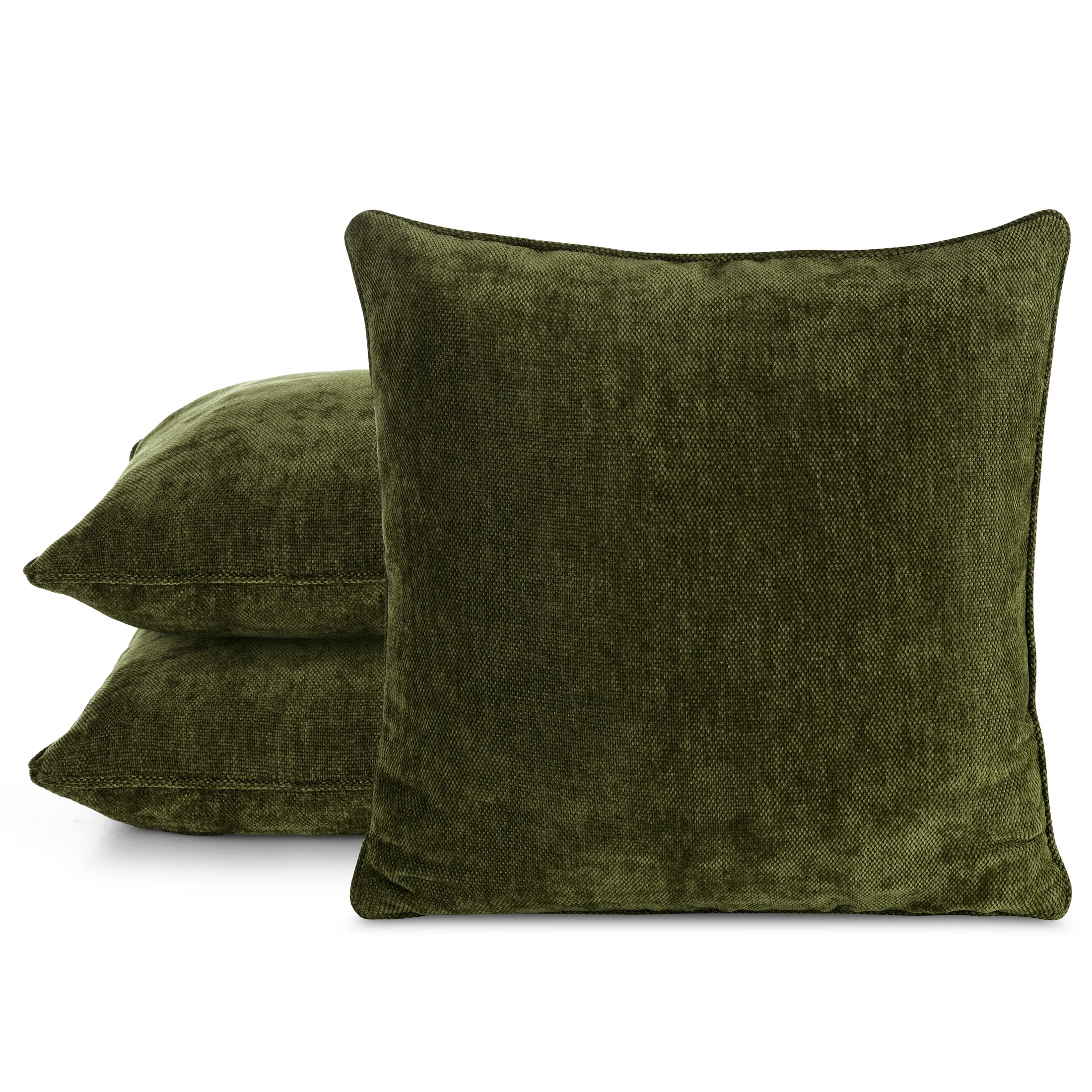 Poszewka na poduszkę 45x45 cm ciemnooliwkowa z szenilowej tkaniny z elegancką lamówką NESKA Eurofirany