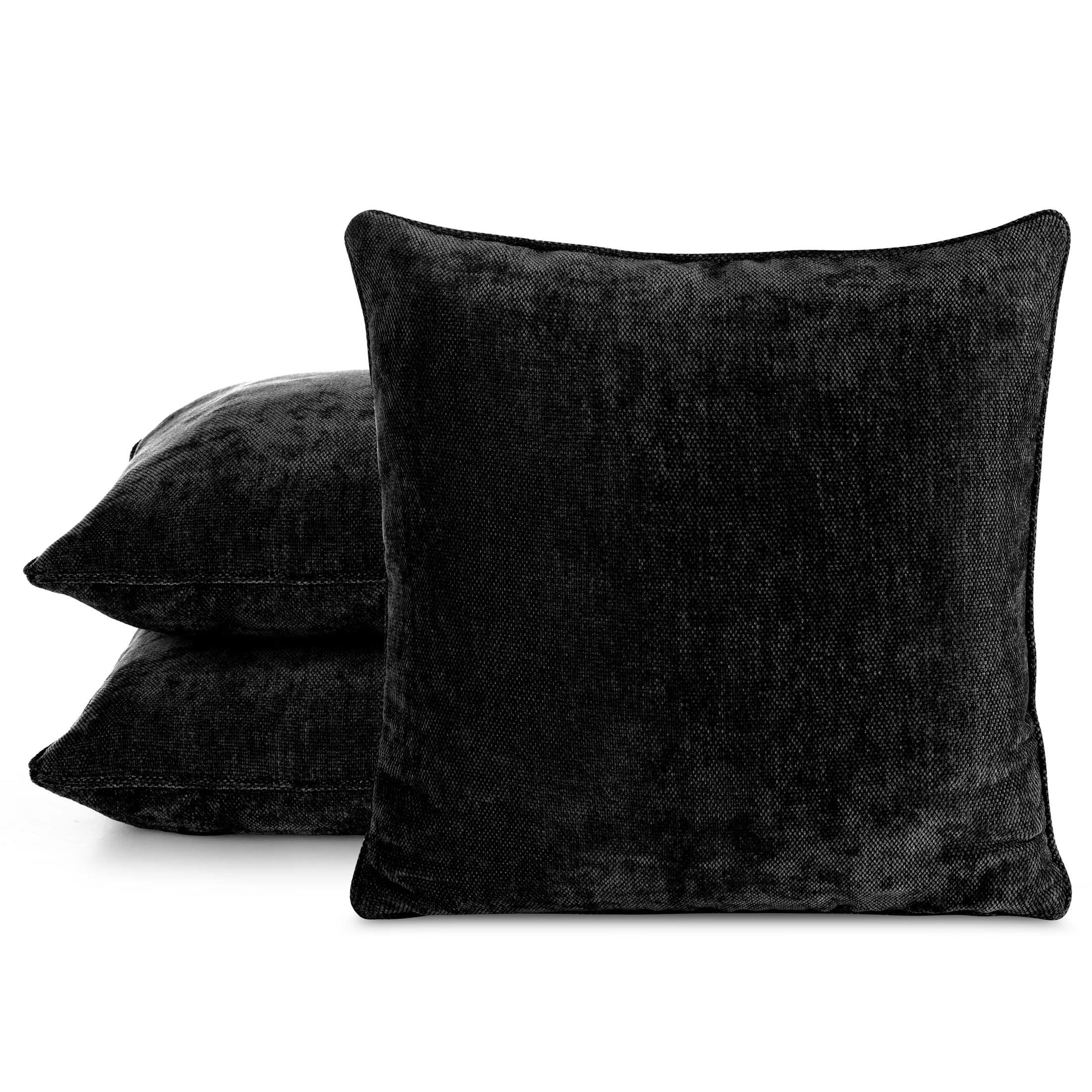 Poszewka na poduszkę 45x45 cm czarna z szenilowej tkaniny z elegancką lamówką NESKA Eurofirany