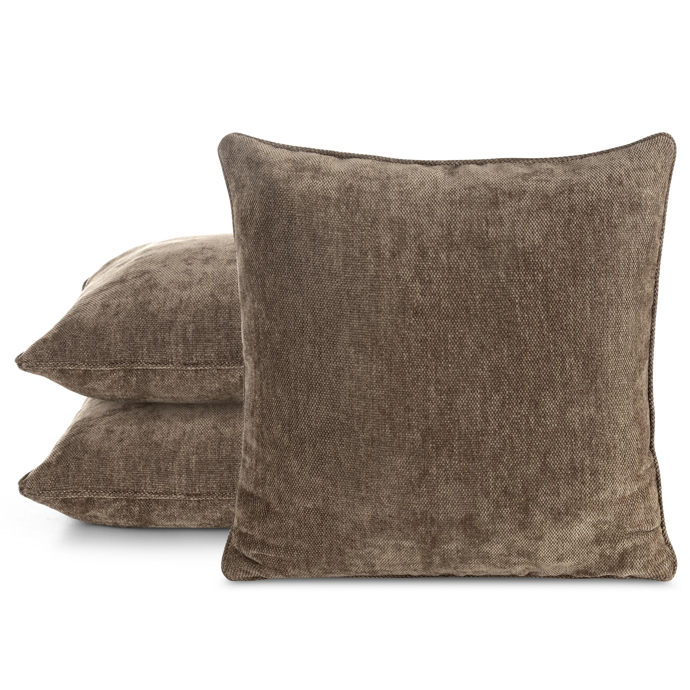 Poszewka na poduszkę 45x45 cm jasnobrązowa z szenilowej tkaniny z elegancką lamówką NESKA Eurofirany