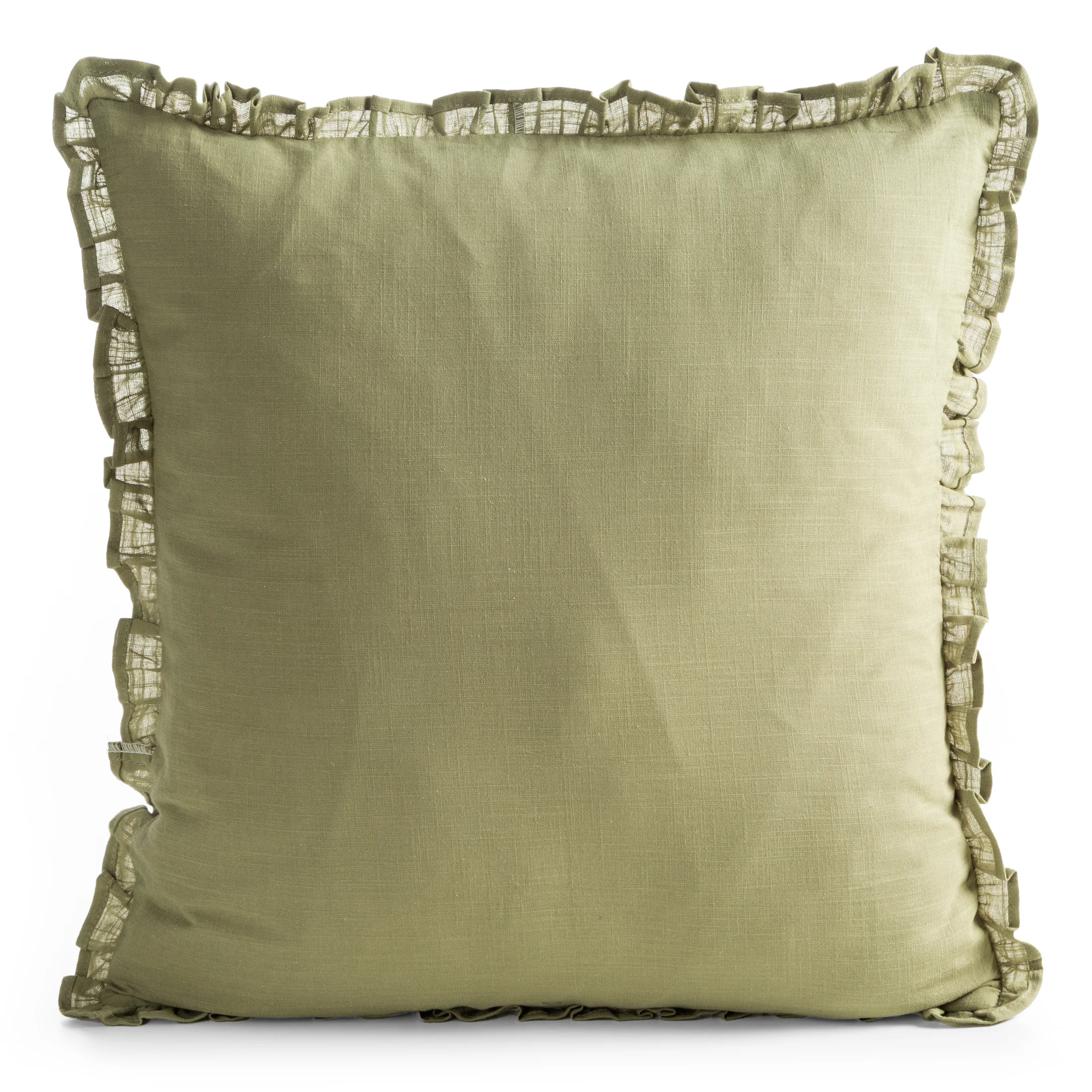Poszewka na poduszkę 45x45 cm oliwkowo-kremowa z motywem róż oraz falbanka na brzegach FIORE2 Eurofirany