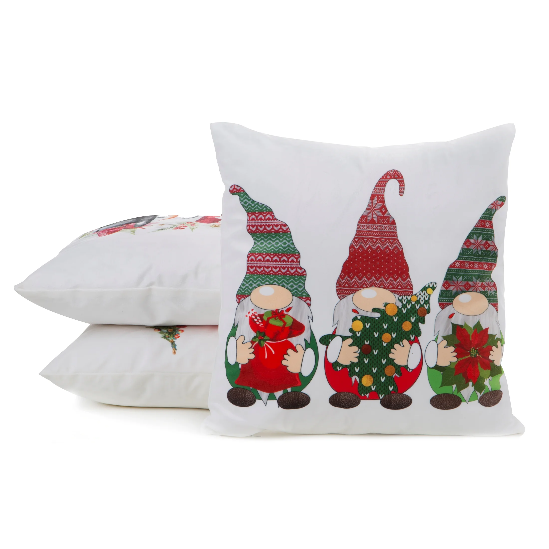 Poszewka na poduszkę 45x45 cm świąteczna z motywem skrzatów biało, czerwona JINGLE 36 Eurofirany