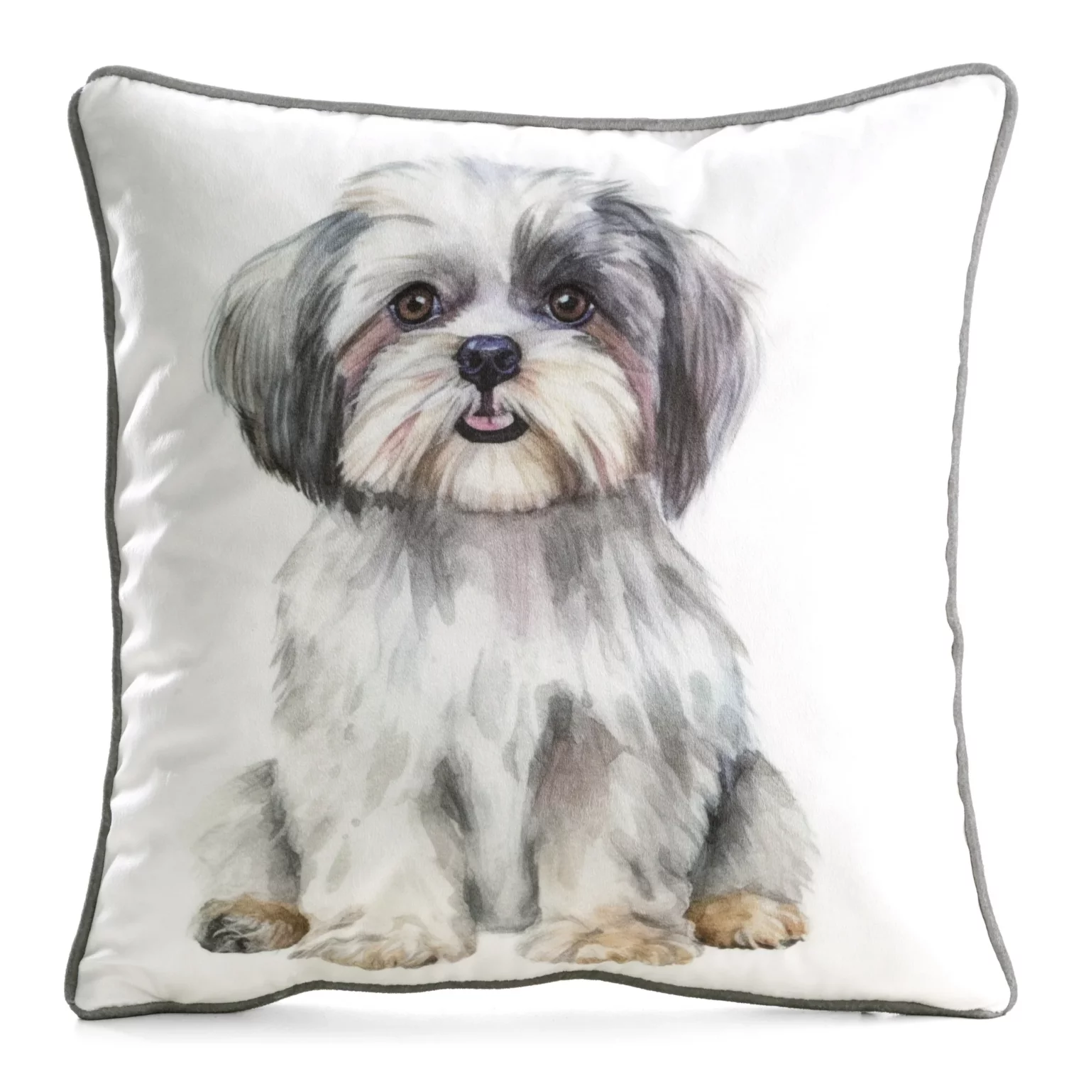 Poszewka na poduszkę 45x45 cm welwetowa biało, szara z motywem psa ANIMAL 85 Eurofirany