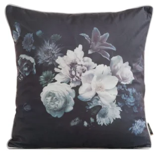 Poszewka na poduszkę 45x45 cm welwetowa, dwustronna z motywem kwiatów z wypustką na brzegach czarno, fioletowa VELVET 133 EUROFIRANY PREMIUM