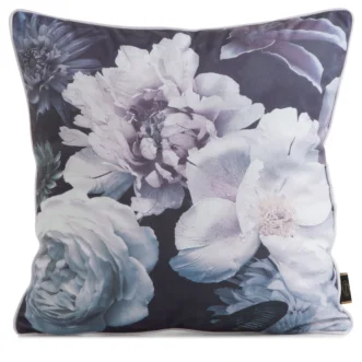 Poszewka na poduszkę 45x45 cm welwetowa, dwustronna z motywem kwiatów z wypustką na brzegach fioletowo, czarna VELVET 134 EUROFIRANY PREMIUM