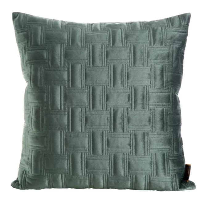 Poszewka na poduszkę 45x45 cm welwetowa pikowana w geometryczny wzór metodą tradycyjnego szycia ciemnomiętowa RIA 3 EUROFIRANY PREMIUM