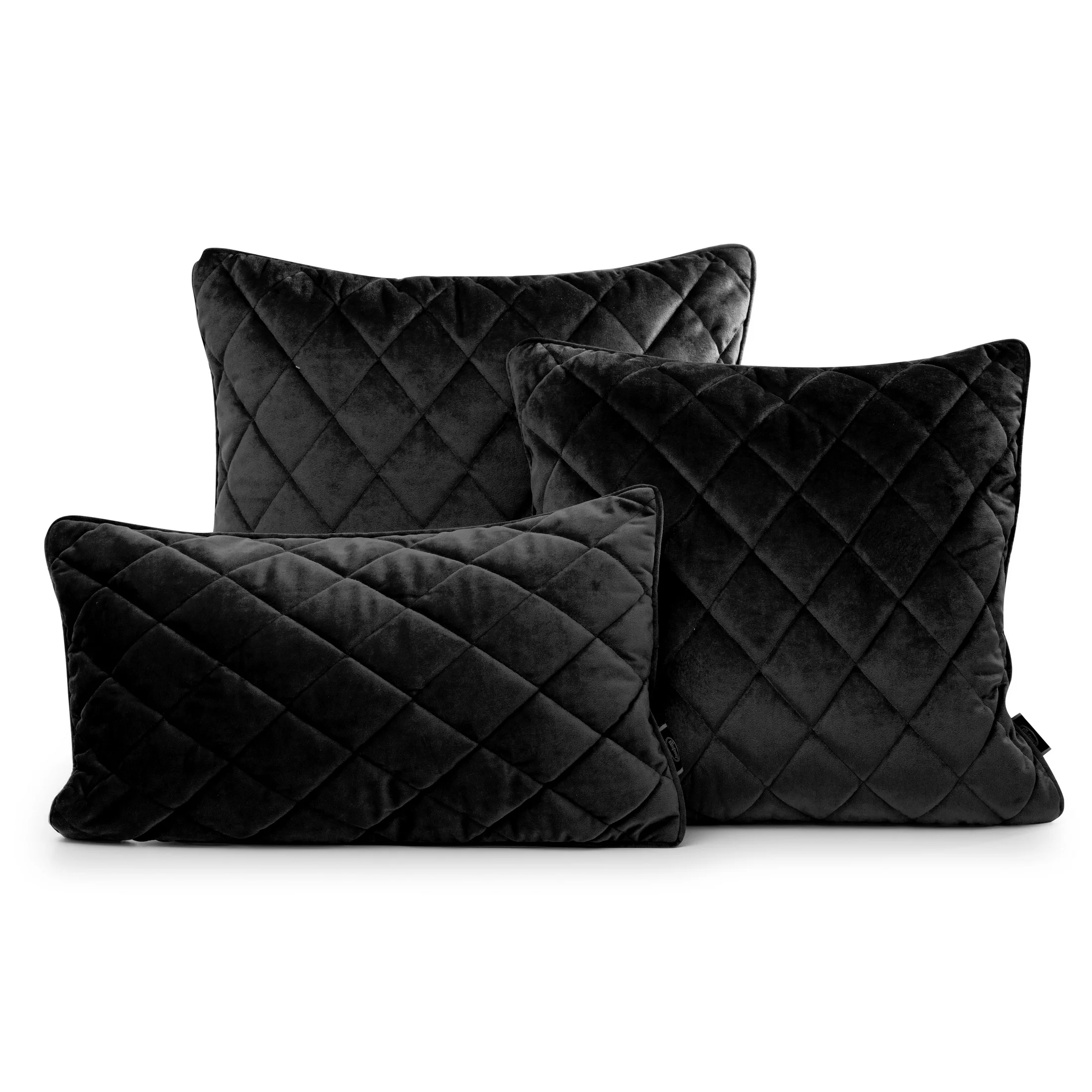 Poszewka na poduszkę 45x45 cm welwetowa pikowana we wzór karo z ozdobną wypustką na brzegach czarna VELVET 27 EUROFIRANY PREMIUM