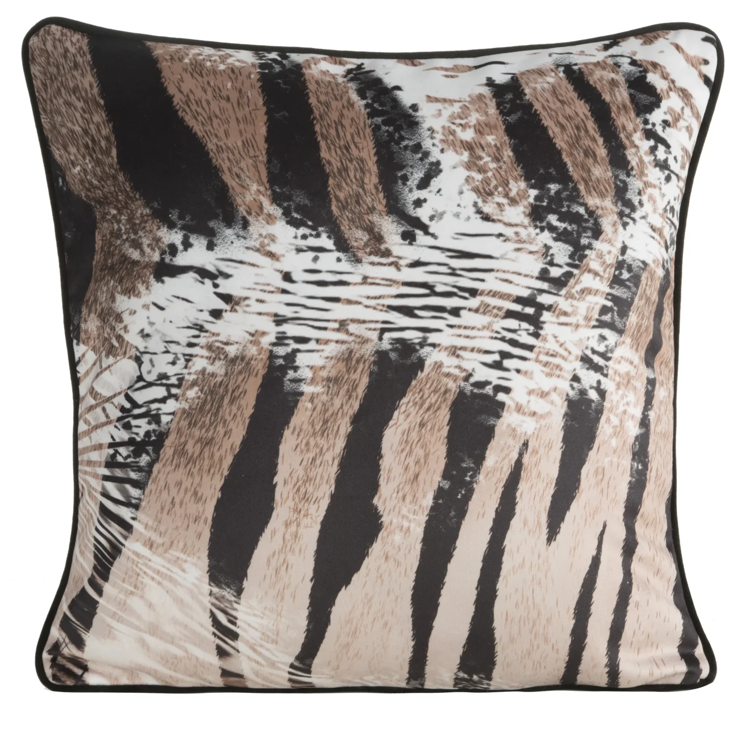 Poszewka na poduszkę 45x45 cm welwetowa z designerskim nadrukiem i wypustką na brzegach brązowo, czarna EVA 21 B EVA MINGE Eurofirany