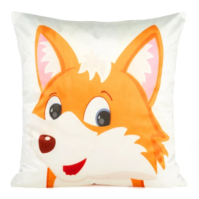 Poszewka na poduszkę 45x45 cm welwetowa z drukowany, motywem zabawnego liska biało, pomarańczowa KIDS 9A DESIGN 91 Eurofirany