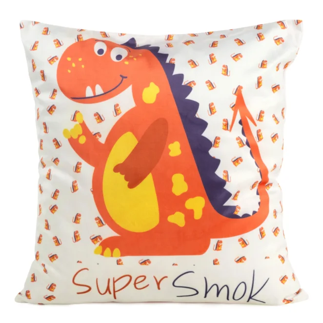 Poszewka na poduszkę 45x45 cm welwetowa z drukowanym motywem smoka biało, pomarańczowy KIDS 8B DESIGN 92 Eurofirany