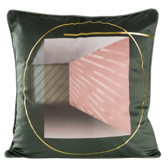 Poszewka na poduszkę 45x45 cm welwetowa z geometrycznym nadrukiem ciemnooliwkowa ADLER Eurofirany