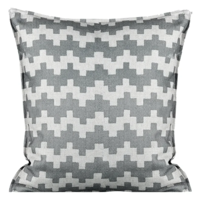 Poszewka na poduszkę 45x45 cm welwetowa z geometrycznym nadrukiem i wypustką na brzegach stalowo, beżowa GEO Eurofirany