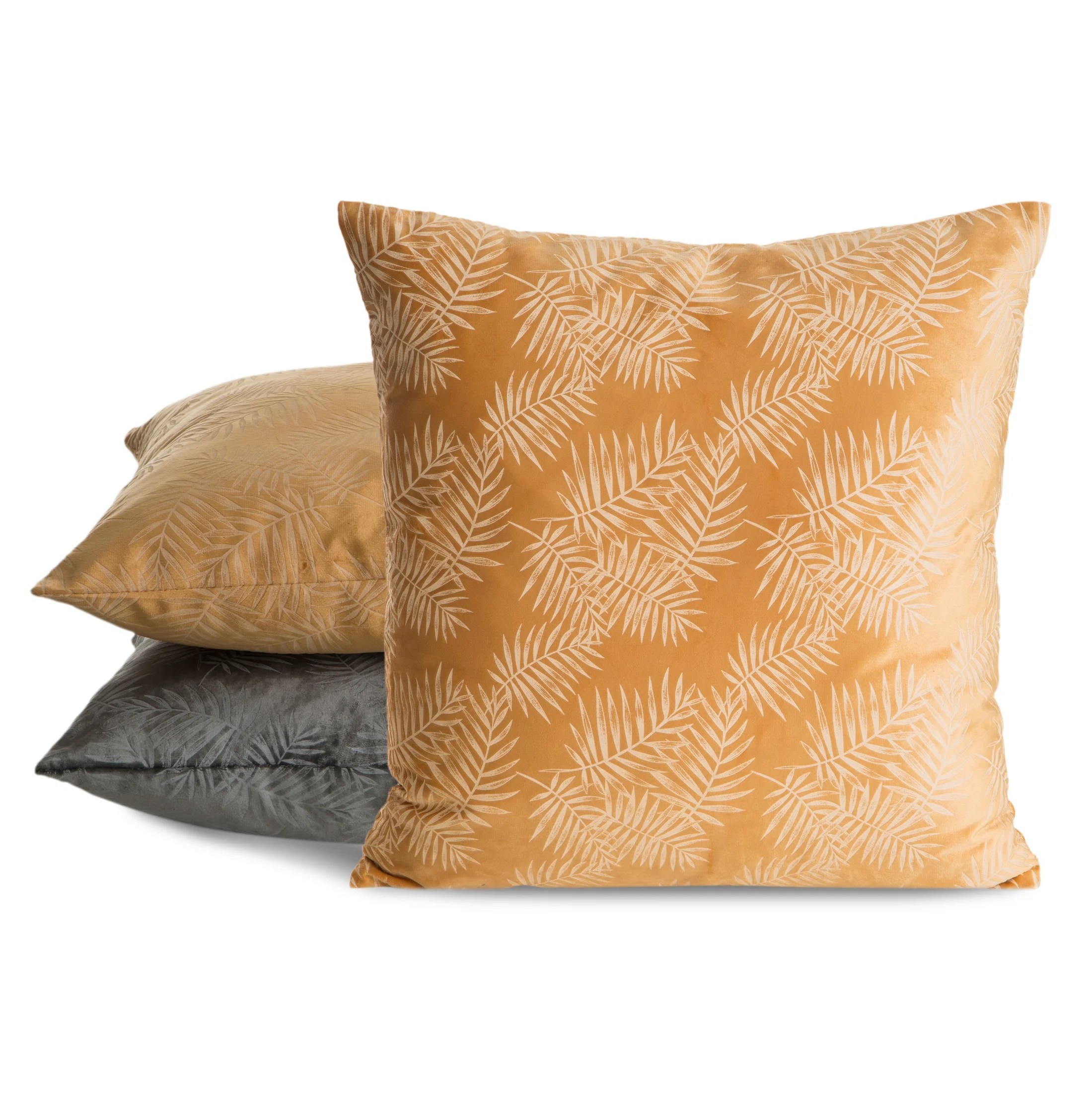 Poszewka na poduszkę 45x45 cm welwetowa z miękkiego welwetu z nadrukiem liści palmy pomarańczowa VELVET 74 EUROFIRANY PREMIUM