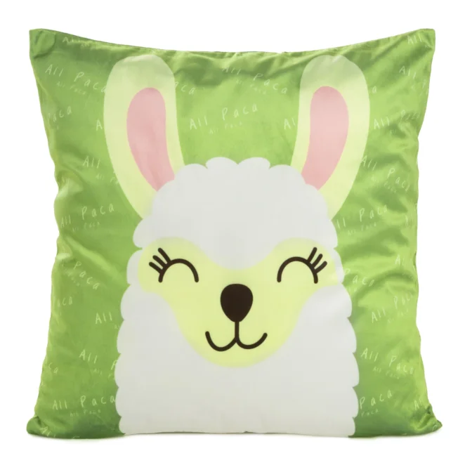 Poszewka na poduszkę 45x45 cm welwetowa z motywem lamy zielono, biała KIDS 2 DESIGN 93 Eurofirany