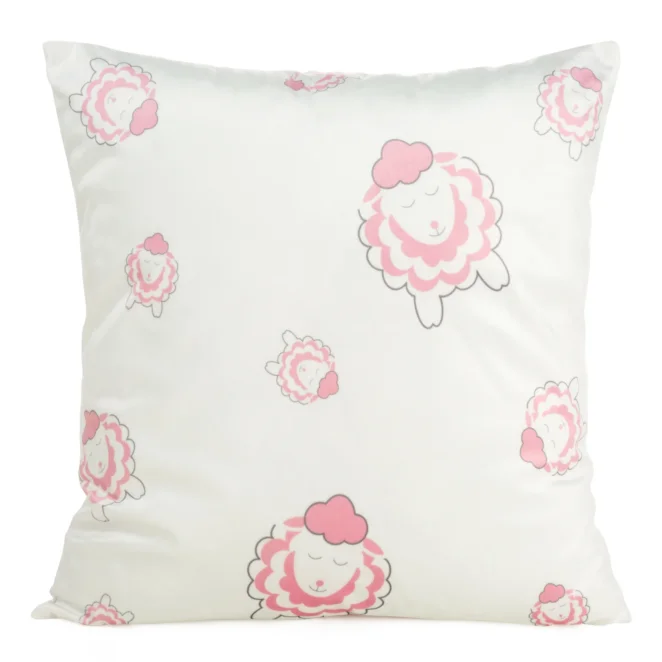 Poszewka na poduszkę 45x45 cm welwetowa z motywem słodkich baranków biało, pudrowo różowy KIDS 4 DESIGN 92 Eurofirany